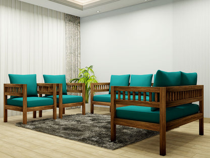 Sofa Set, Solid Wood Sofa, Sofa For Living Room, Brown & Blue Color Sofa, Sofa with Golden Fabric, Sofa Set - IM- 4063