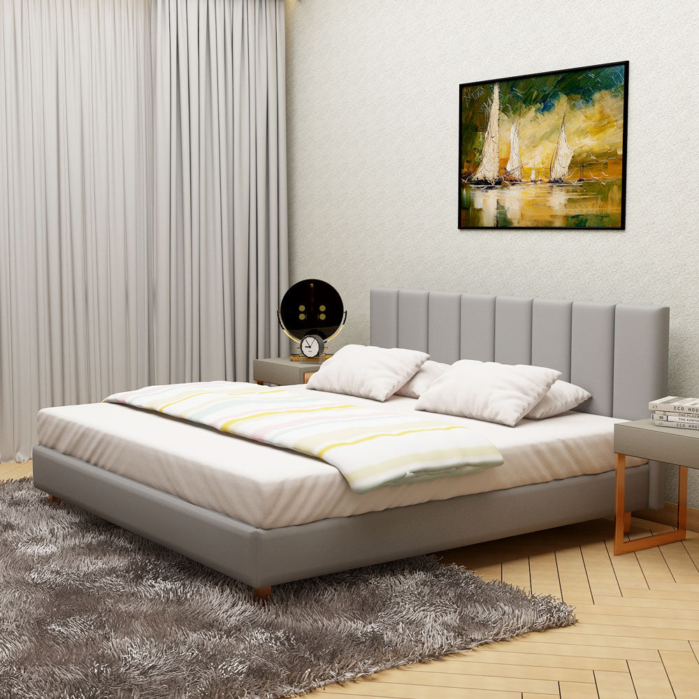 Bed, King  Bed, Grey Color Bed, Bed with Grey Fabric, Bed with storage, Bed- IM - 5050