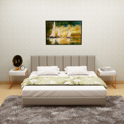 Bed, King  Bed, Light Grey Color Bed, Bed with Light Grey  Fabric, Bed with storage, Bed- IM - 5052