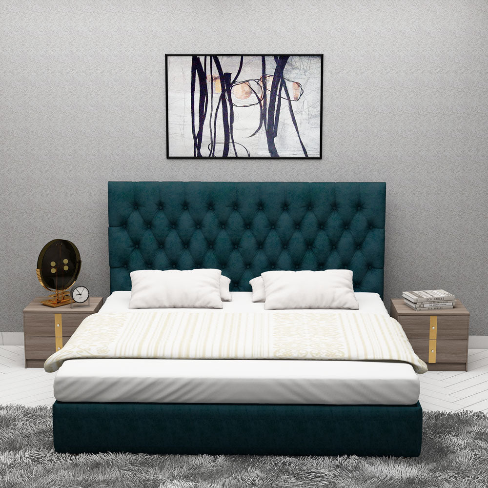 Bed, King  Bed, Blue Color Bed, Bed with Blue  Fabric, Bed with storage, Bed- IM - 5059