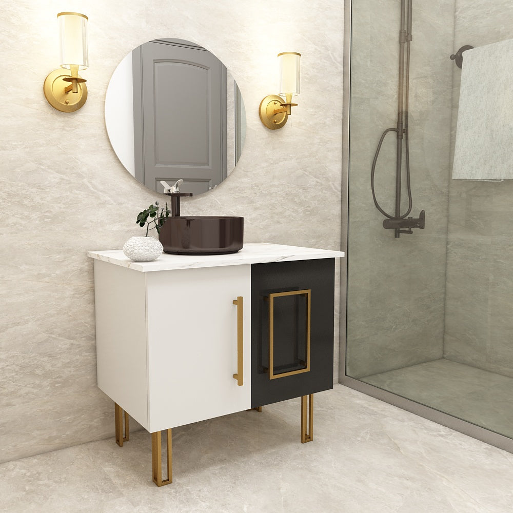 Vanity, Vanity with Full Body Tile, Water Resistant Vanity, Vanity with Shutter, Floor Rest Vanity, MS Leg with Golden Finish, Vanity - IM120