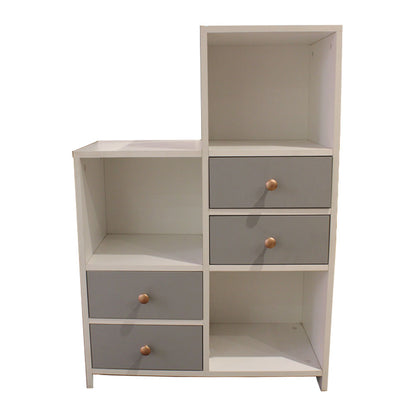 Book Shelf, Grey & White Color Book Shelf, Book Shelf Open Storage, Book Shelf with Drawer & Drawer Knob in Golden Finish, Book Shelf - IM- 10000