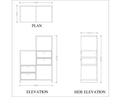 Book Shelf, Wood Book Shelf, Book Shelf Open Storage, Book Shelf with Drawer & Drawer Knob in Golden Finish, Book Shelf - VT- 10001