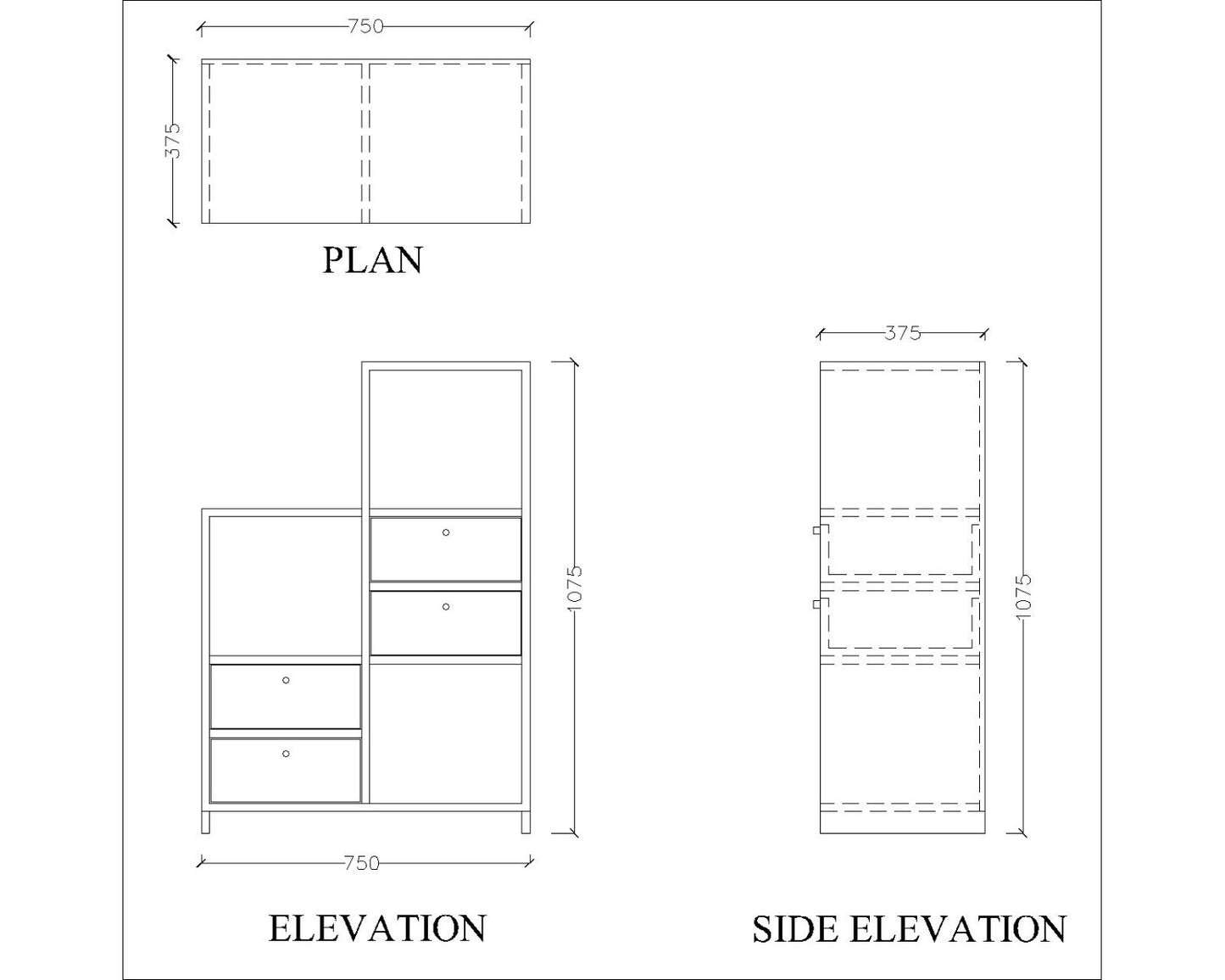 Book Shelf, Grey & White Color Book Shelf, Book Shelf Open Storage, Book Shelf with Drawer & Drawer Knob in Golden Finish, Book Shelf - IM- 10000