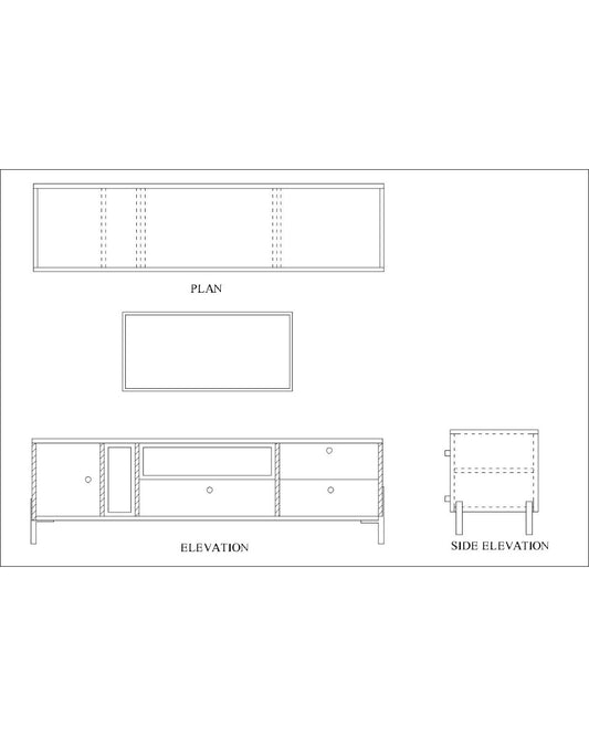 Entertainment Unit, Grey & Black Color Entertainment Unit for Living & Bedroom Area, Entertainment Unit with MS Leg in Gold Finish, Entertainment Unit-IM-10010