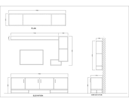 Entertainment Unit, Wood & White Color Entertainment Unit, Entertainment Unit for Living & Bedroom Area, Entertainment Unit with Open Shelf, Entertainment Unit with Shutter, Entertainment Unit with Metal Leg in Golden Finish, Entertainment Unit - IM-10013