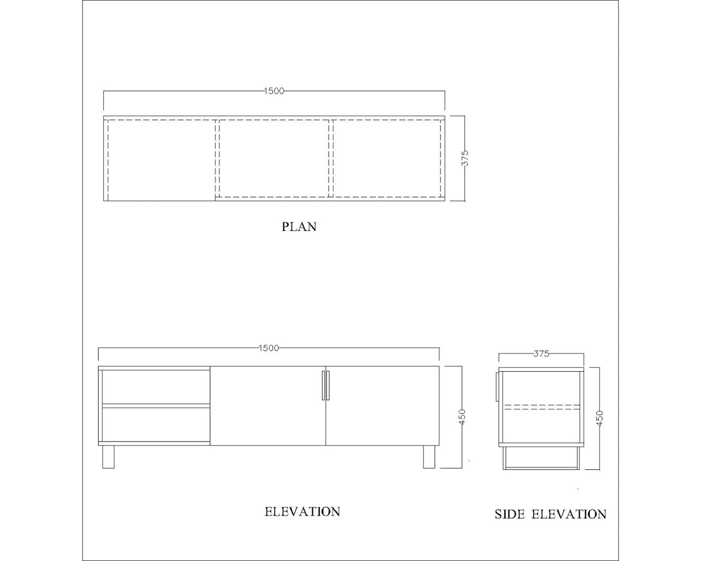 Entertainment Unit, Wood & White Color Entertainment Unit, Entertainment Unit for Living & Bedroom Area, Entertainment Unit with Open Shelf, Entertainment Unit with MS Leg in Copper Finish, Entertainment Unit - IM - 10017