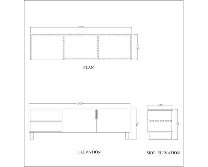 Entertainment Unit, Wood & White Color Entertainment Unit, Entertainment Unit for Living & Bedroom Area, Entertainment Unit with Open Shelf, Entertainment Unit with MS Leg in Copper Finish, Entertainment Unit - IM - 10017