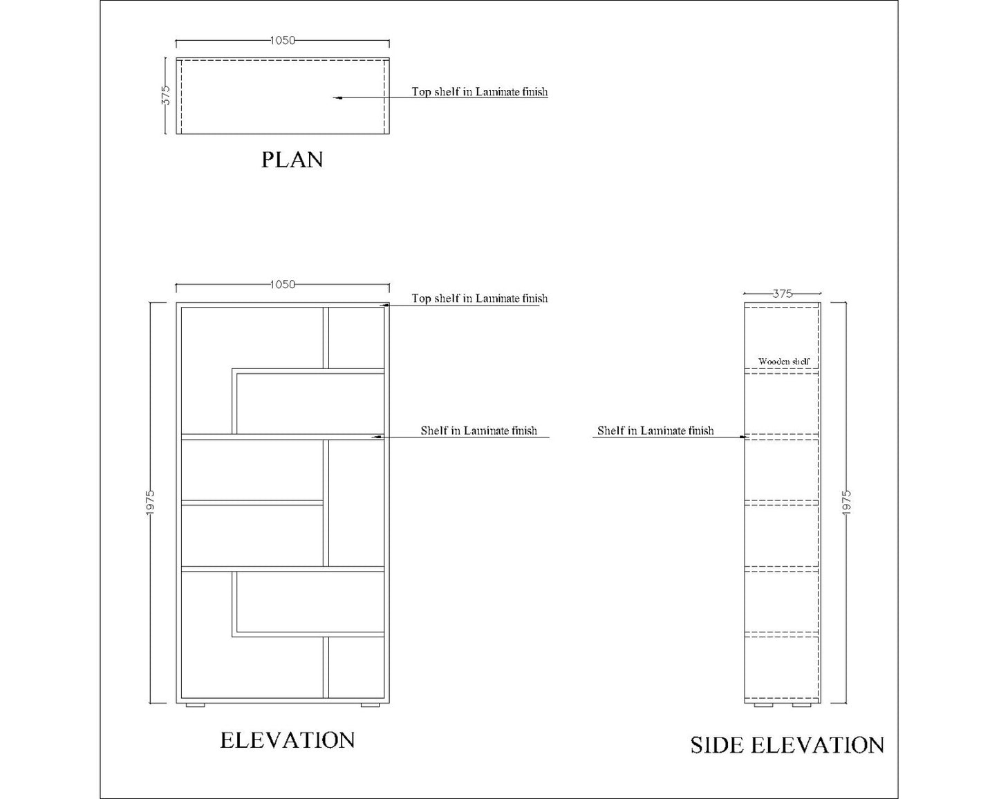 Book storage with shelves, Outer finish in laminate and inner shelves are in wooden finish laminate-IM 1002