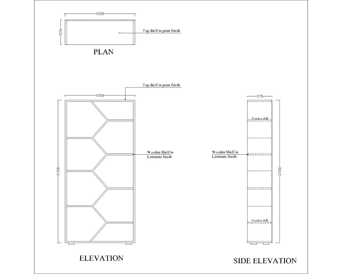 Book storage with shelves, Outer finish in grey PU matte paint and inner shelves are in laminate finish , -IM 1004