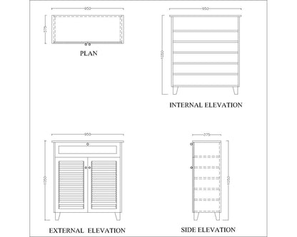 Dark Grey Slat Door Shoe Cabinet with Drawer,  IM-1006