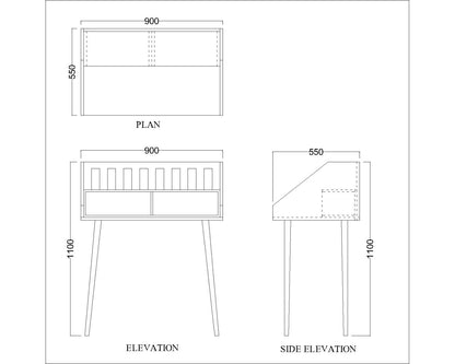 Study Table, Wood & Grey Study Table, Study Table with Open Shelf, Study Table with Tapered Legs, Study Table - IM - 12001