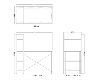 Study Table, Wood Study Table, Study Table with Open Shelf, Study Table with White MS Leg, Study Table - IM - 12010