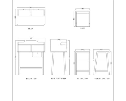 Kids Study Table & Chair, Wood & Blue Color Study Table & Chair, Study Table with Open Shelf, Study Table with Whit Drawer, Study Table - IM - 12011