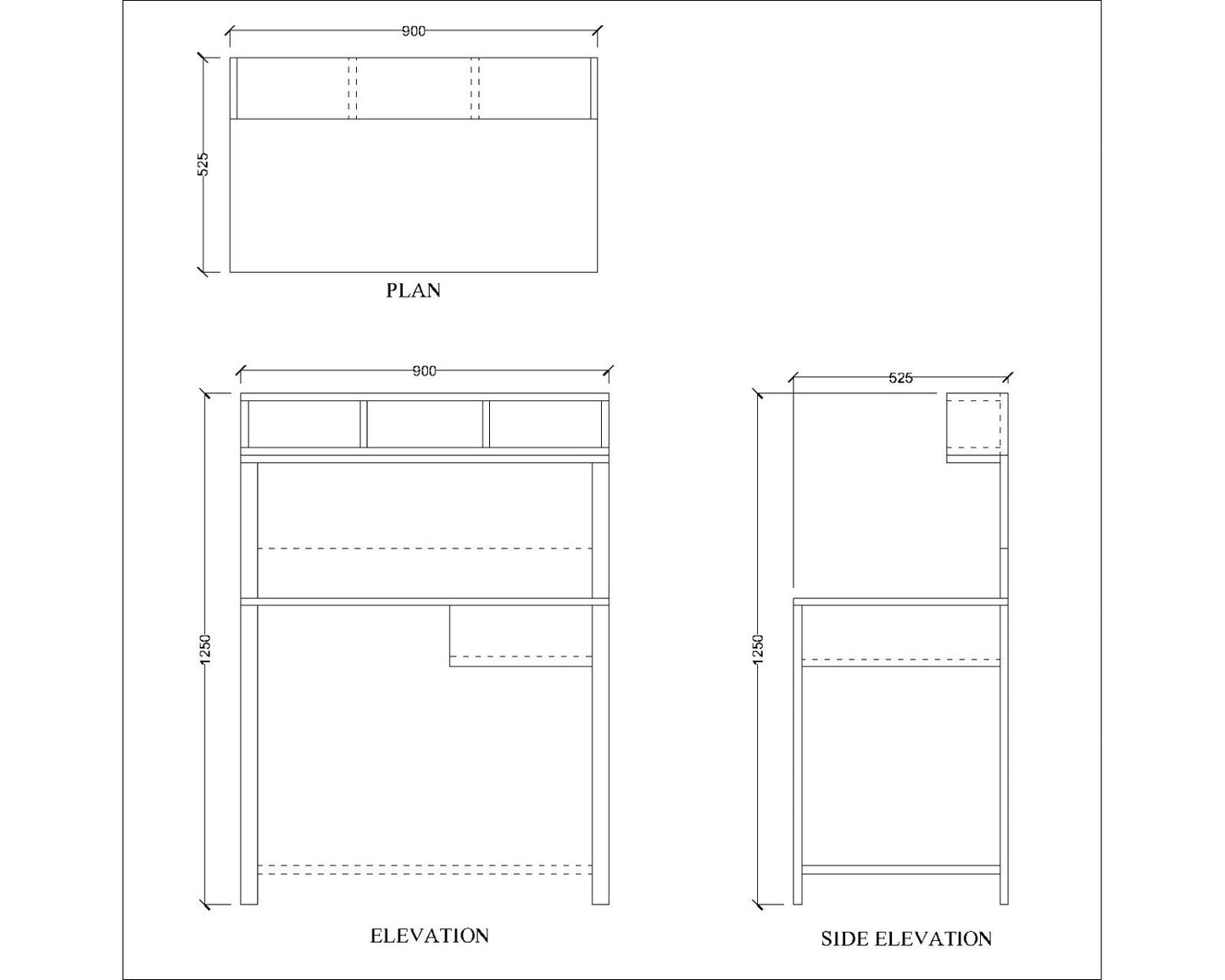 Study Table, Wood Study Table, Study Table with Drawer, Study Table with White MS Leg, Study Table with Open Shelf, Study Table - IM - 12030