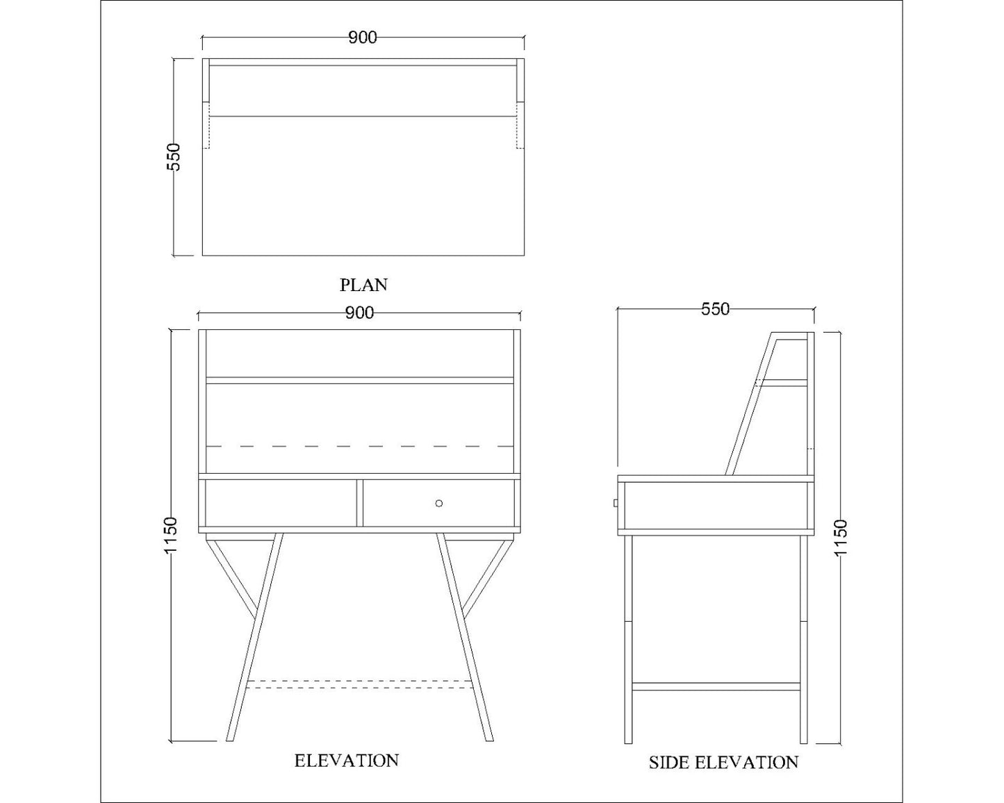 Study Table, Wood Study Table, Study Table with Open Shelf, Study Table with Drawer, Study Table with White MS Leg, Study Table - IM - 12033