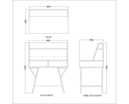 Study Table, Wood Study Table, Study Table with Open Shelf, Study Table with White MS Leg, Study Table - IM - 12035