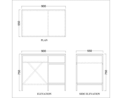 Study Table, Wood Study Table, Study Table with Open Shelf, Study Table with Drawer, Study Table with Dark Grey  MS Leg, Study Table - IM - 12037