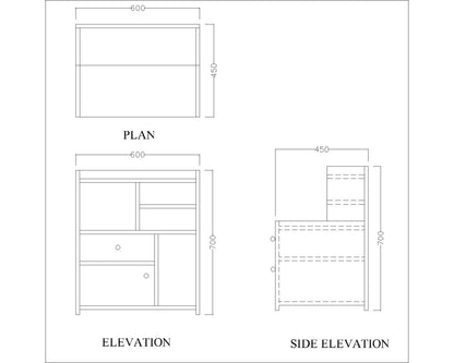 Bed Side Table, Green & White Color Bed Side Table, Bed Side Table with open shelf, Bed Side Table with Drawer, Bed Side Table - IM - 12064