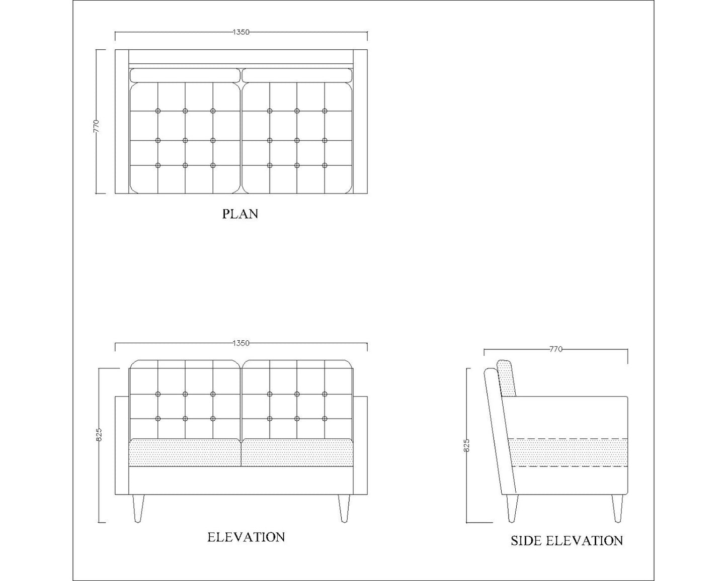 2 Seater Rectangular sofa with off white upholstery,Sofa for living area, Sofa with Brown legs, Sofa- IM-2009