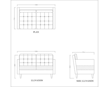 2 Seater Rectangular sofa with off white upholstery,Sofa for living area, Sofa with Brown legs, Sofa- IM-2009