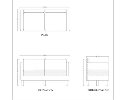 2 Seater Rectangular sofa with off white upholstery ,Sofa for living area, Sofa with wooden legs,  Sofa- IM-2011