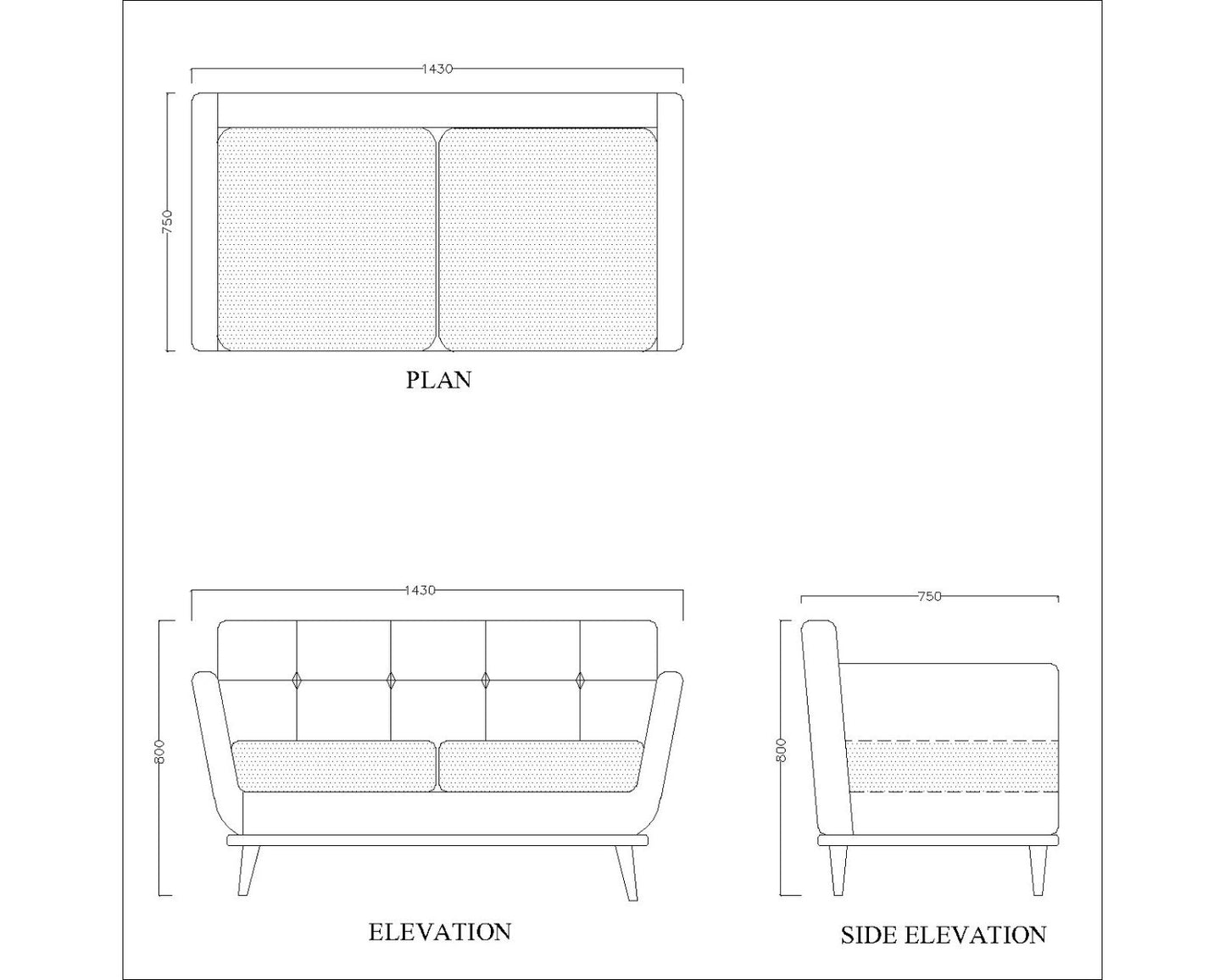 2 Seater Rectangular sofa with light blue upholstery ,Sofa for living area, Sofa with wooden legs,  Sofa- IM-2013