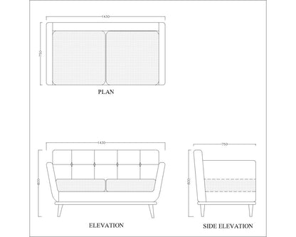 2 Seater Rectangular sofa with light blue upholstery ,Sofa for living area, Sofa with wooden legs,  Sofa- IM-2013