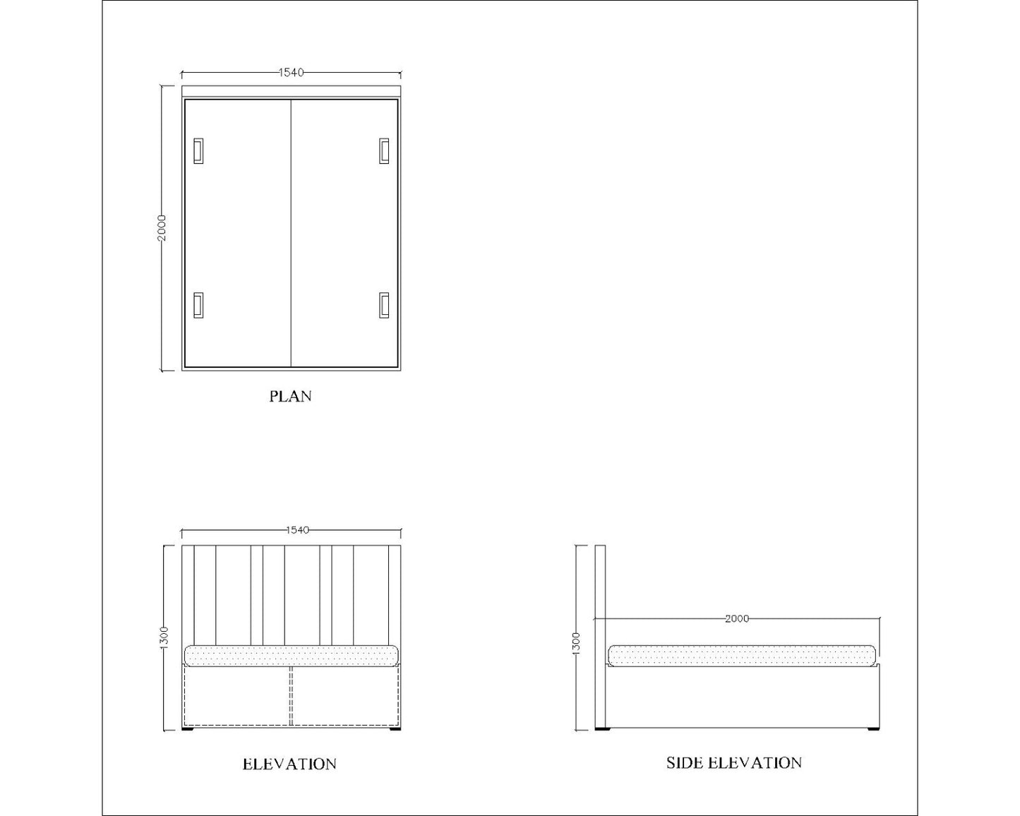 Queen bed, double bed , headborad in grey fabric with wooden sides , Bed-IM- 3008