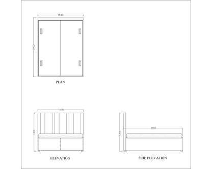 Queen bed, double bed , headborad in grey fabric with wooden sides , Bed-IM- 3008