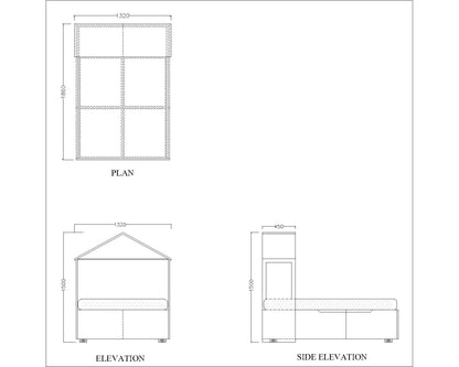 Kids bed, single bed, headborad in wood with laminate & drawer storage in sides ,Panel Bed-IM- 3010