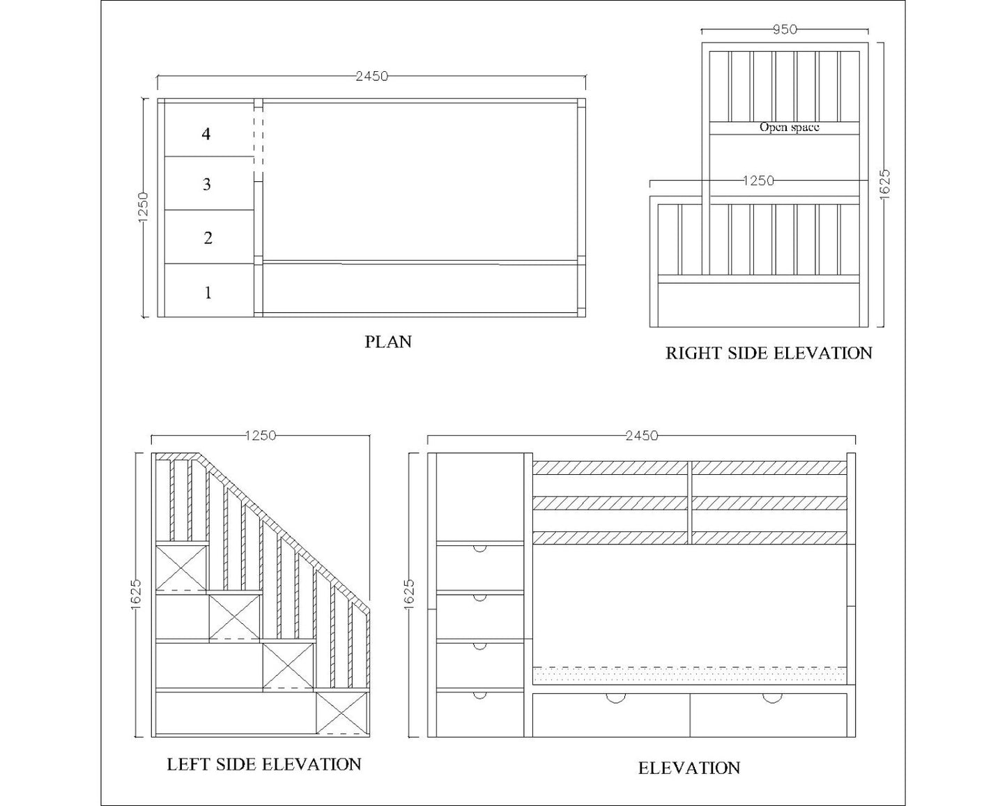 Bunk bed, bunk bed with storage,wooden battens on sides , Bed-IM- 3013