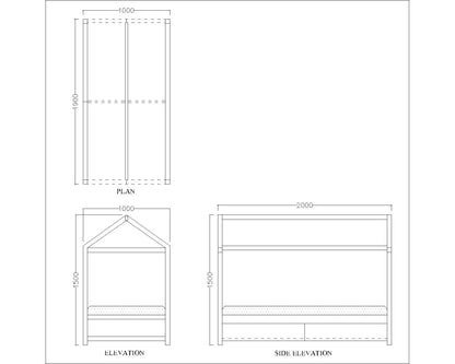 Tent bed, tent bed with wood frame in white colour ,wooden bars on sides, storage drawers on front, Bed-IM- 3016