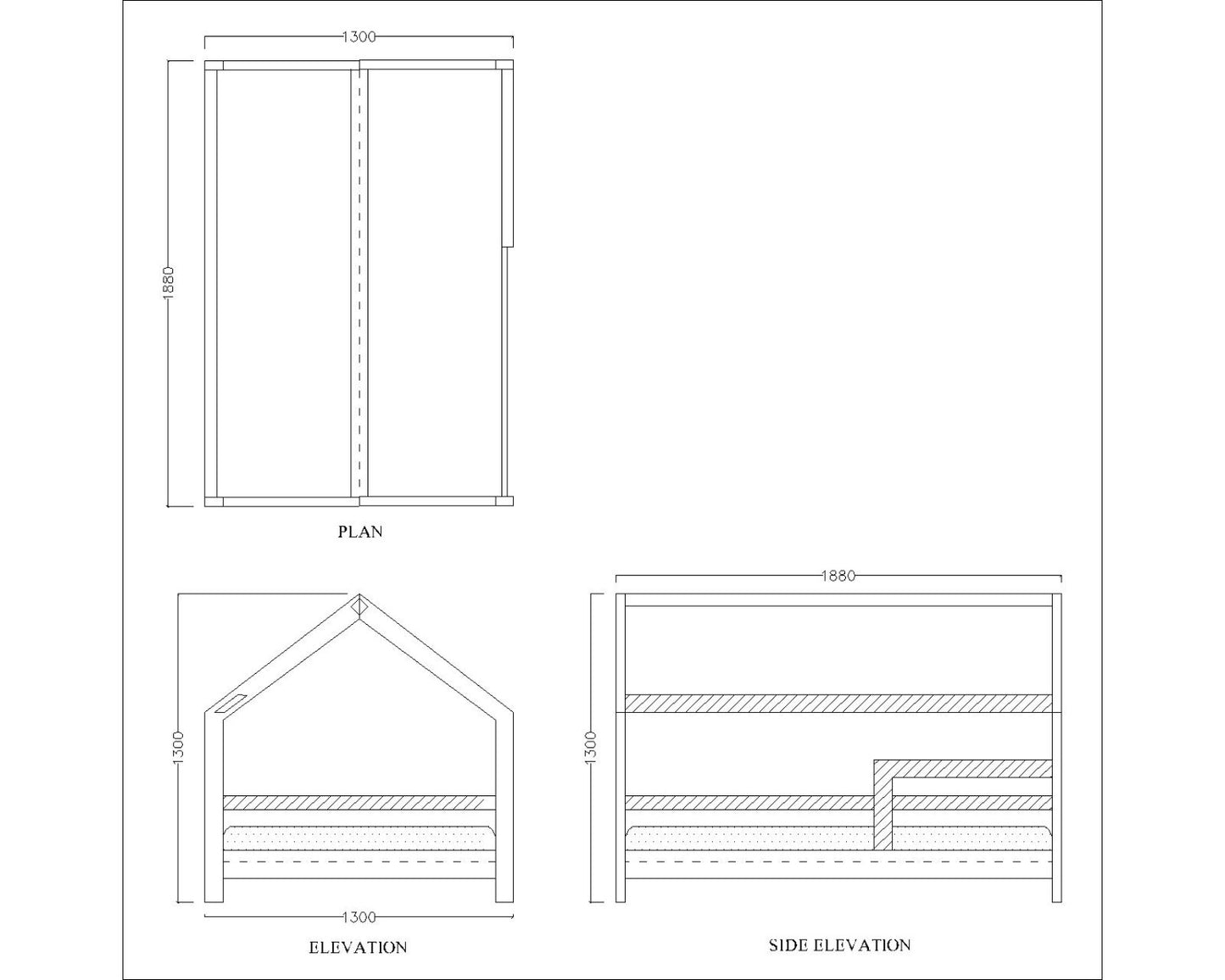 Tent bed, tent bed with wood frame in grey colour ,wooden bars on sides in grey, legs with clear space beneath, Bed-IM- 3017