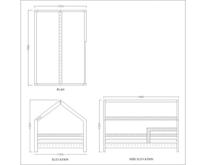 Tent bed, tent bed with wood frame in grey colour ,wooden bars on sides in grey, legs with clear space beneath, Bed-IM- 3017