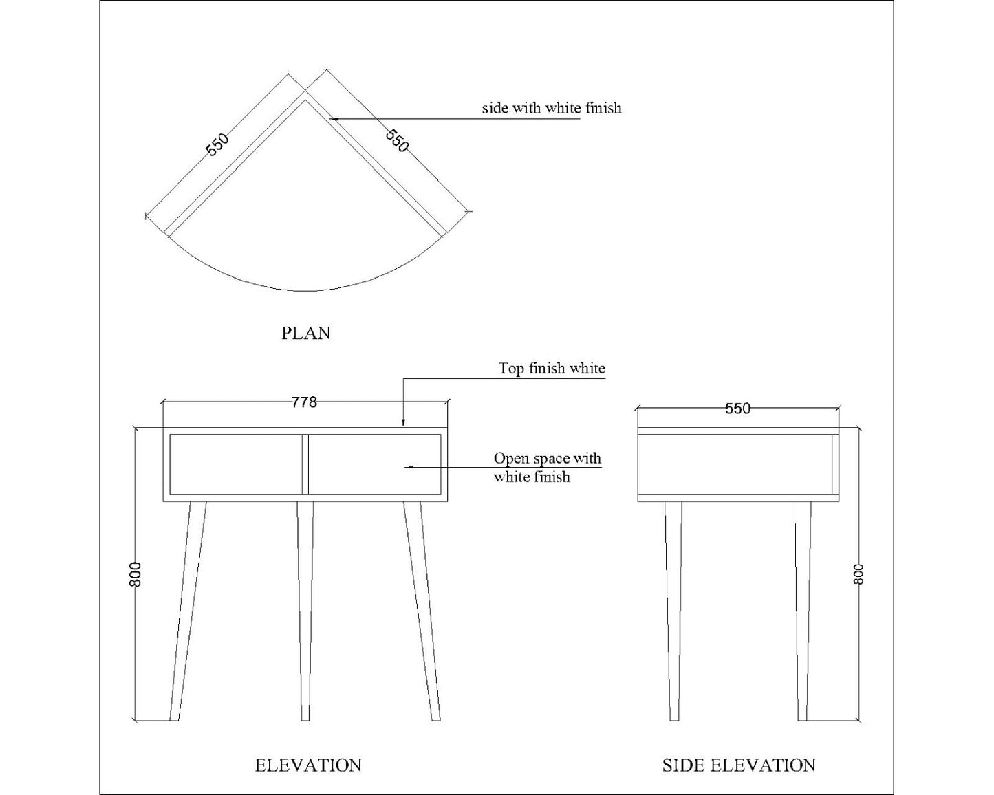 Study table with open top and open plank  shelf in wood in solid colour finish, study table for bedroom ,corner study table unit-IM397