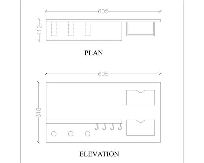 Wall unit  hanging with hooks and shelf, open storage wall unit in solid finish, wall unit with box pocket storage, utility wall shelf for storage,Wall  mounted storage unit,Wall shelf unit-IM410