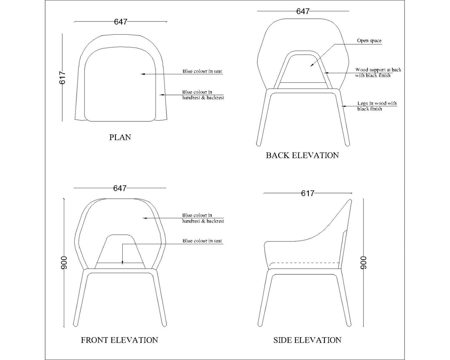 Chair, Blue & Black Color Chair,Chair for Living Area & Bedroom, Chair- IM - 551