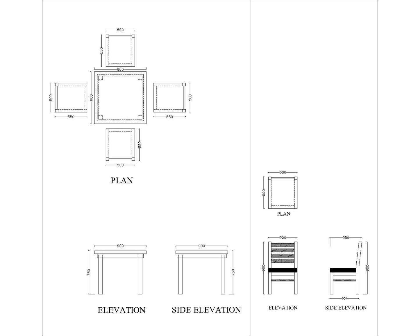 Dining Set with 4 Chairs and Square Solid Wood Dining Table with Polish and Grey Suede Fabric Chairs - IM652