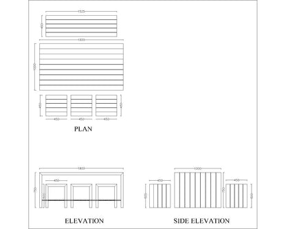 Dining Set with Bench and 3 Stools in Solid Wood and Rectangular Dining Table with Polish - IM654