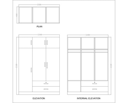 Wardrobe, Wardrobe Hanging Space, Wardrobe Loft Space, Wardrobe Open Self Space, Wardrobe  Wood Shutter, Wardrobe SS Handle, Wood Wardrobe, Wardrobe - IM- 7002