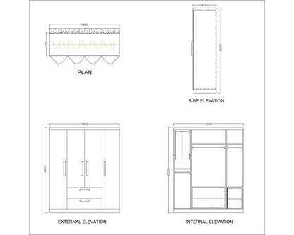 Wardrobe, Wardrobe Wood Shutter, Wardrobe Hanging Space, Pull down Hanger with Wardrobe, Wardrobe Open Shelf,   Wardrobe Grey Drawer,  Wood & Grey Wardrobe, Wardrobe -IM- 7003