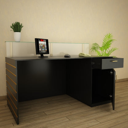 Office Table, Black Office table, Table for Office, Reception Table, Office Table With Drawer, Office Table with Shutter , Office Table - EL - 12070