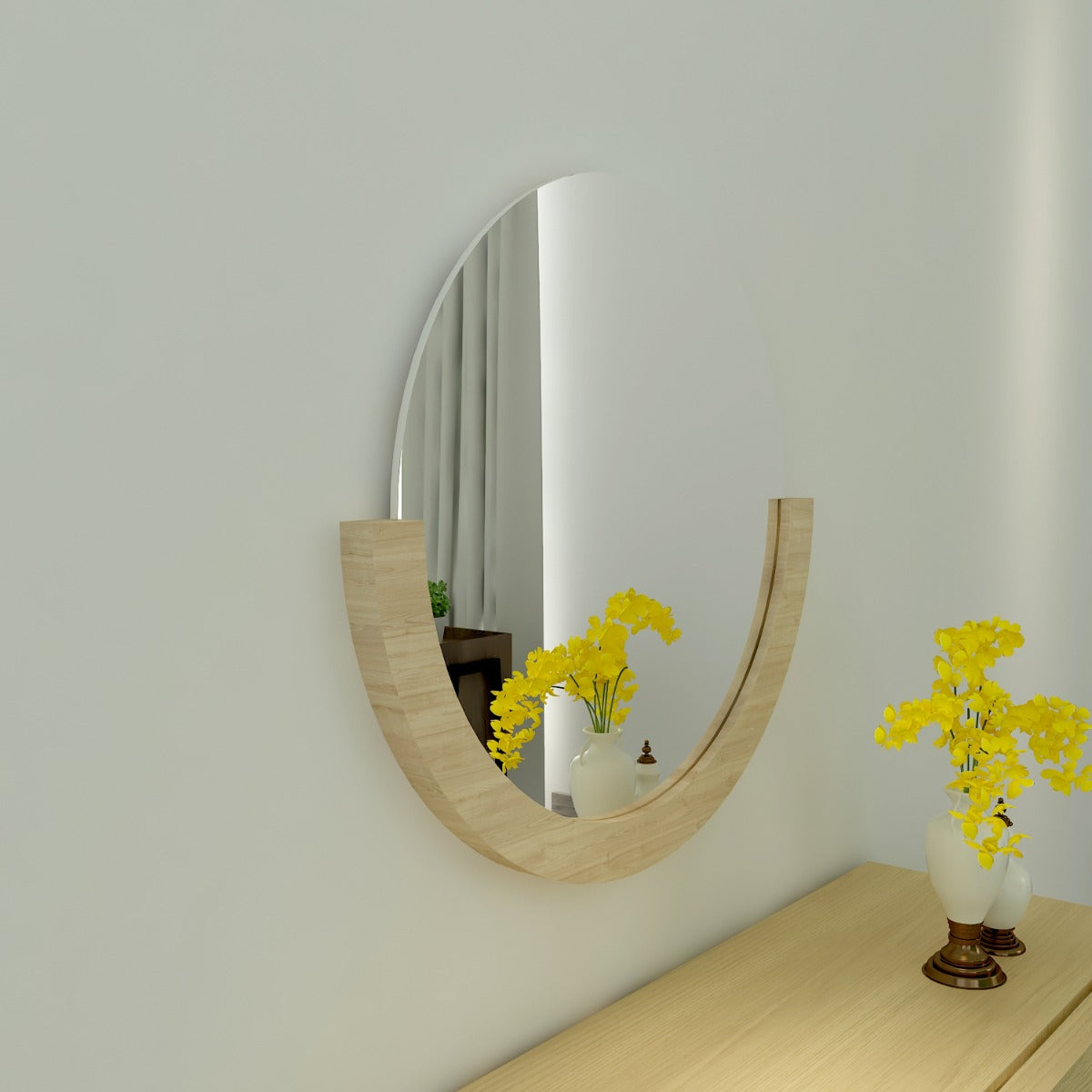 Wall mirror with wooden frame, Mirror for living/waiting/foyer  area modern look mirror in brown ,Mirror - IM426