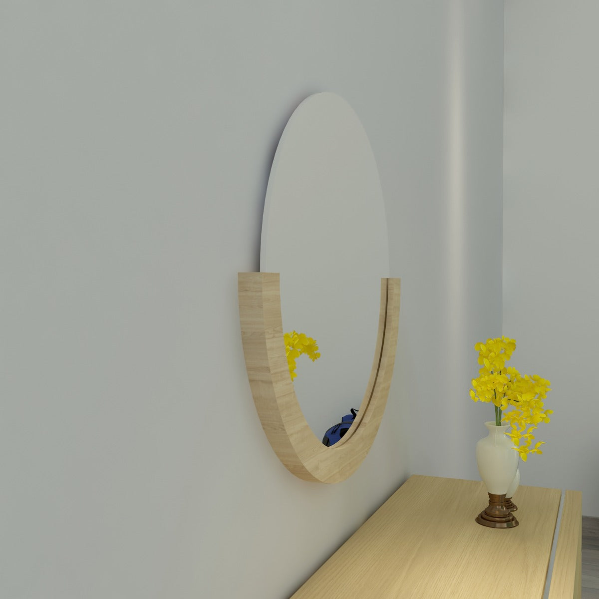 Wall mirror with wooden frame, Mirror for living/waiting/foyer  area modern look mirror in brown ,Mirror - IM426