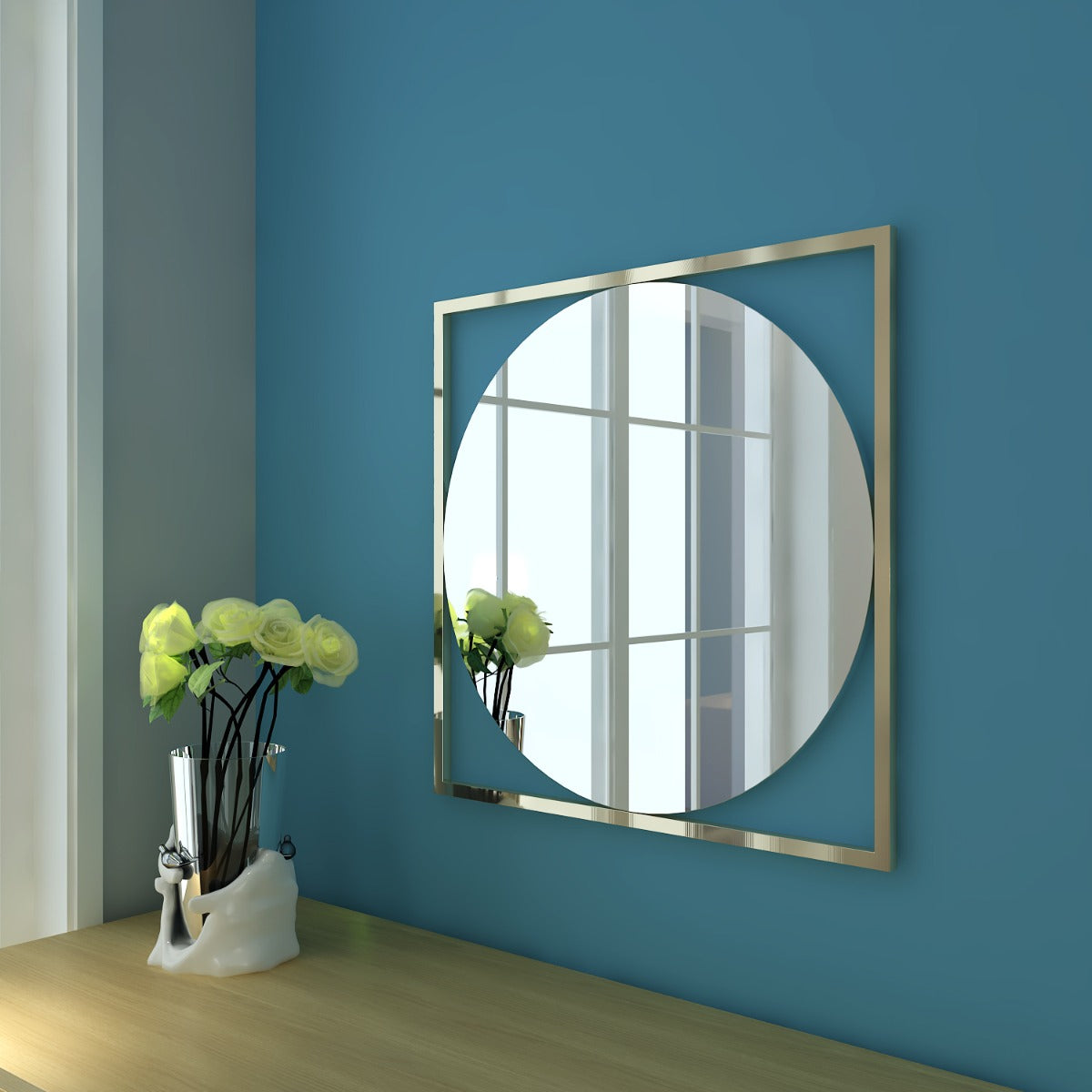 Wall mirror with wooden frame, Mirror for living/waiting/foyer  area MODERN look mirror in golden frame ,Mirror -EL487