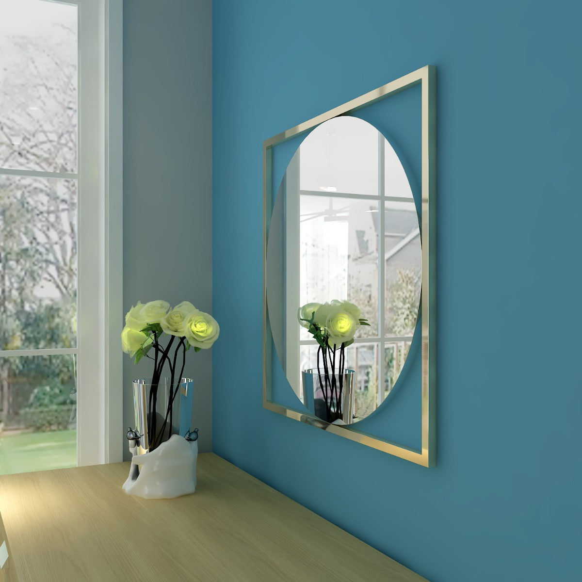 Wall mirror with wooden frame, Mirror for living/waiting/foyer  area MODERN look mirror in golden frame ,Mirror -EL487