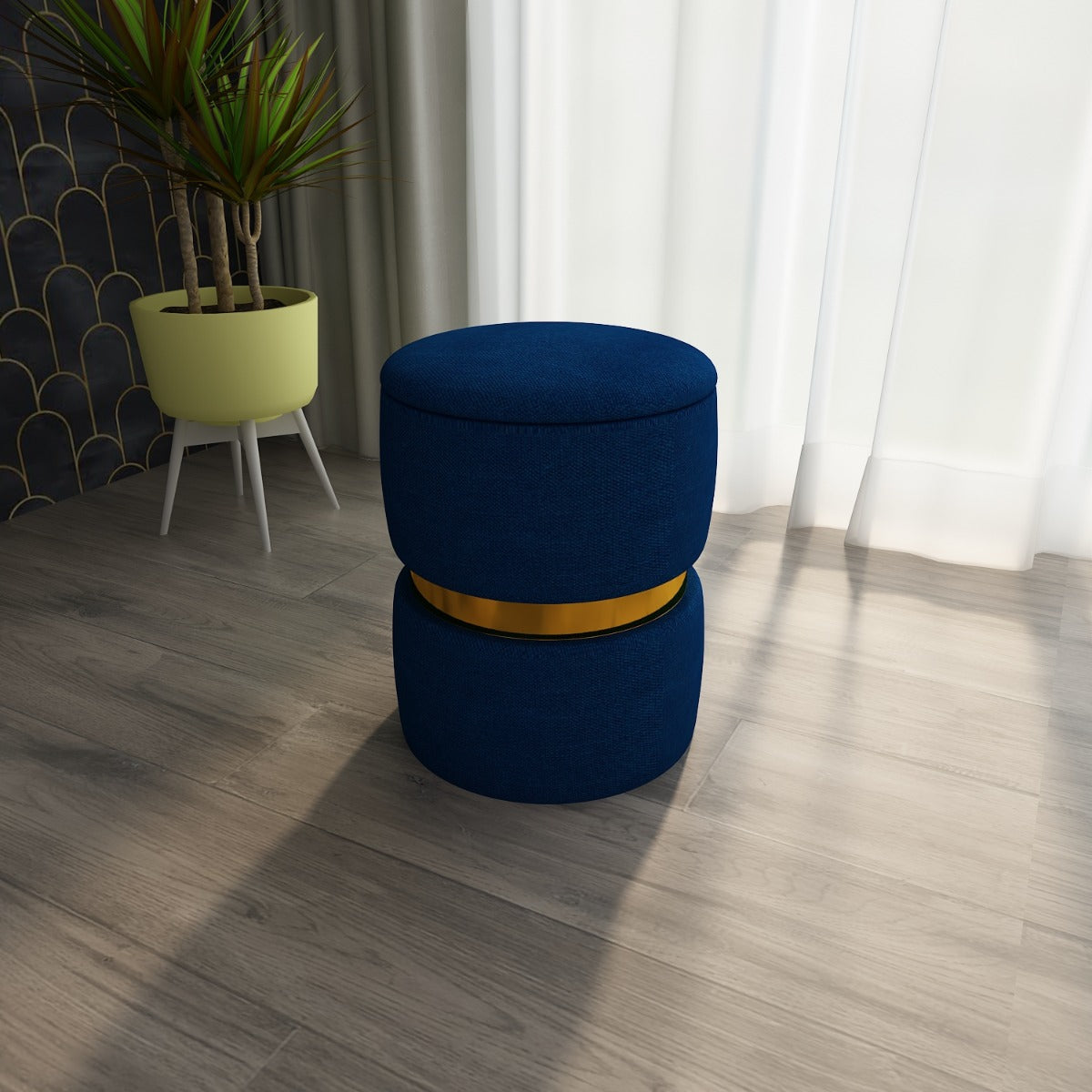 Ottoman in Dark Blue suede fabric, ottoman for living/office area, ottoman/pouffe for foyer area, Ottoman-EL599