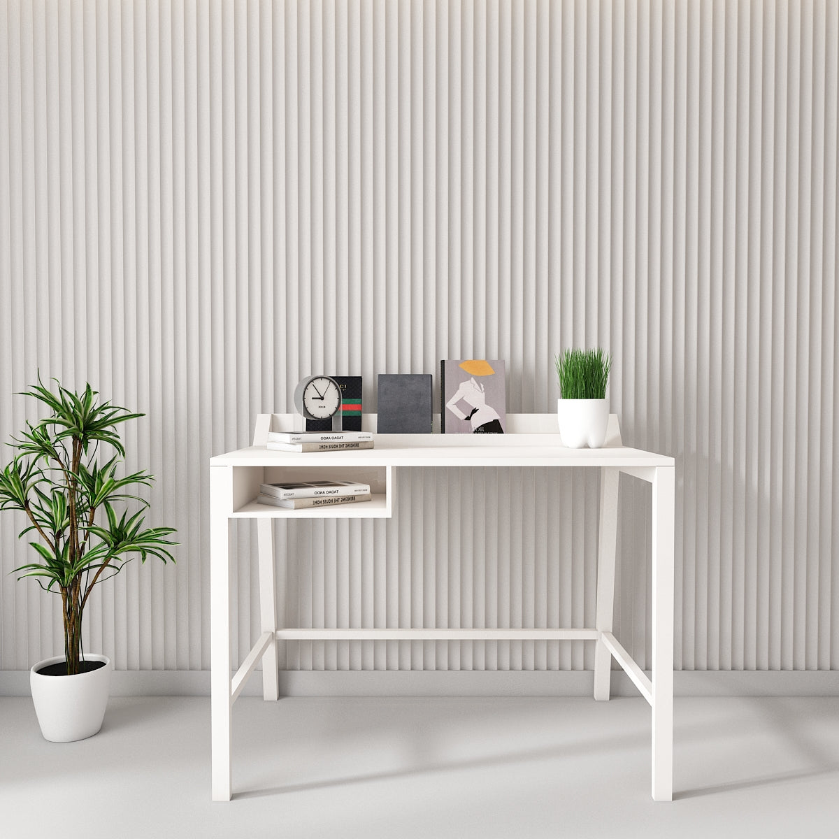 Study Table, White Color Study Table, Study Table with Open Space, Study Table with White Wooden Leg, Study Table - EL - 12041