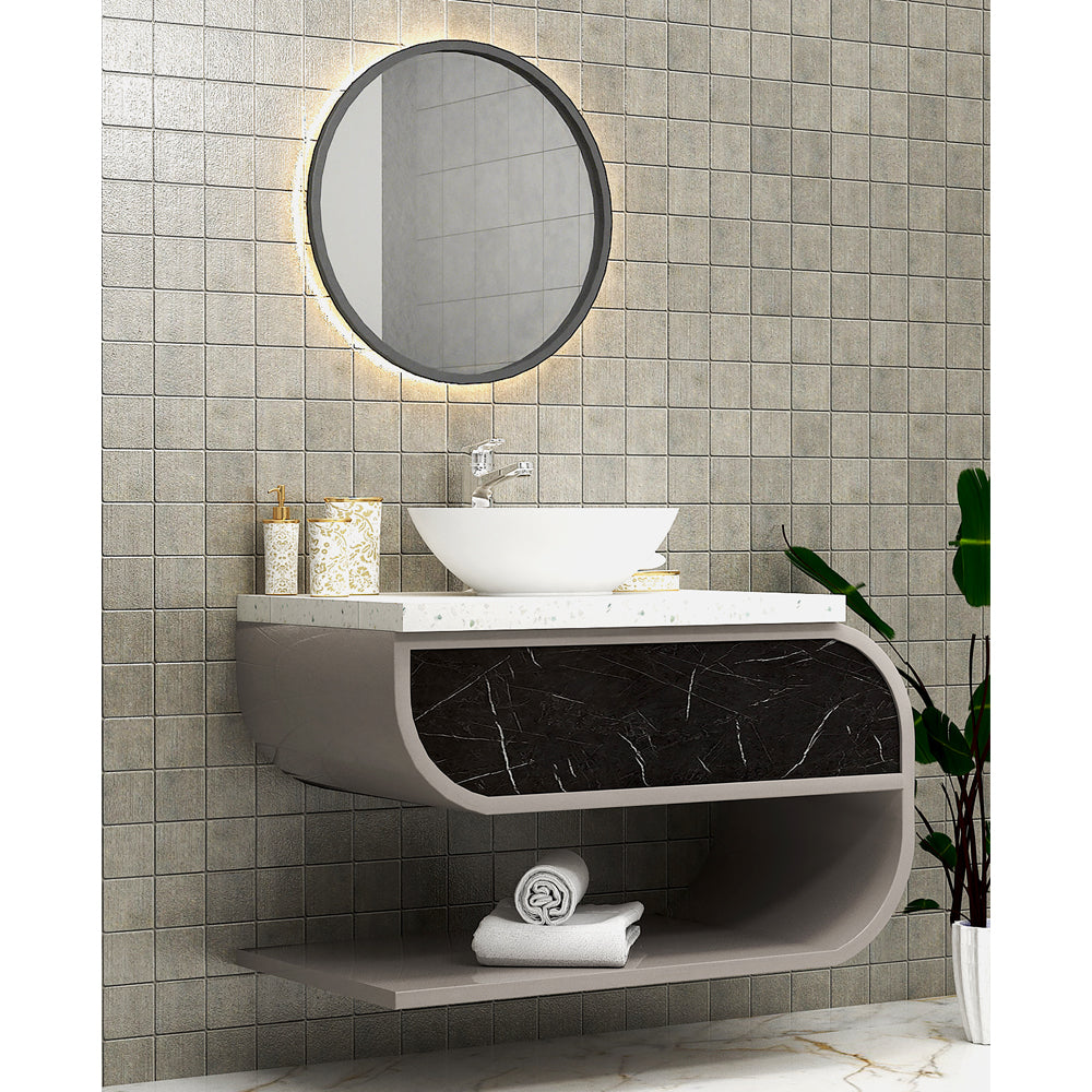 Vanity/Water Resistant Vanity in PVC laminate & PU matte waterproof paint finish,Bathroom Vanity in water resistant finish,bathroom wall hanging unit with PVC & PU matte waterproof paint finish-EL236